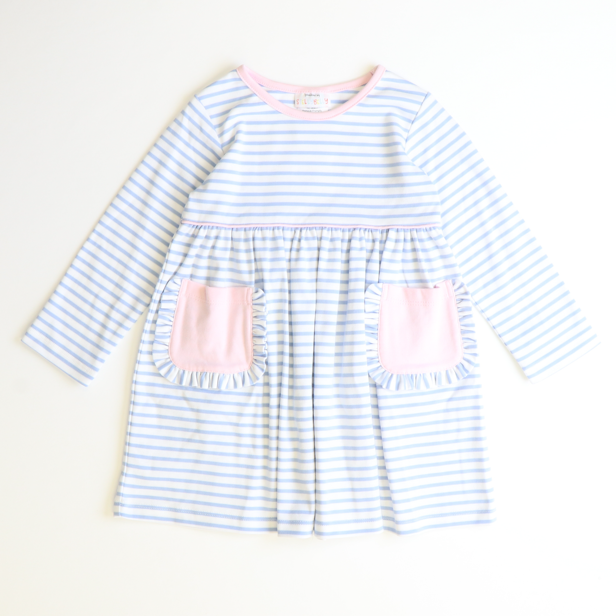 Out & About Knit L/S Pocket Dress - Light Blue Stripe