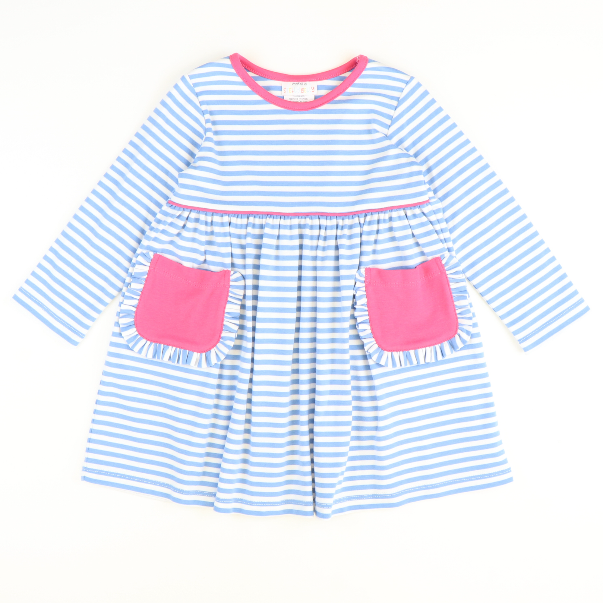 Long Sleeve Pocket Dress - Party Blue Stripe Knit - Stellybelly