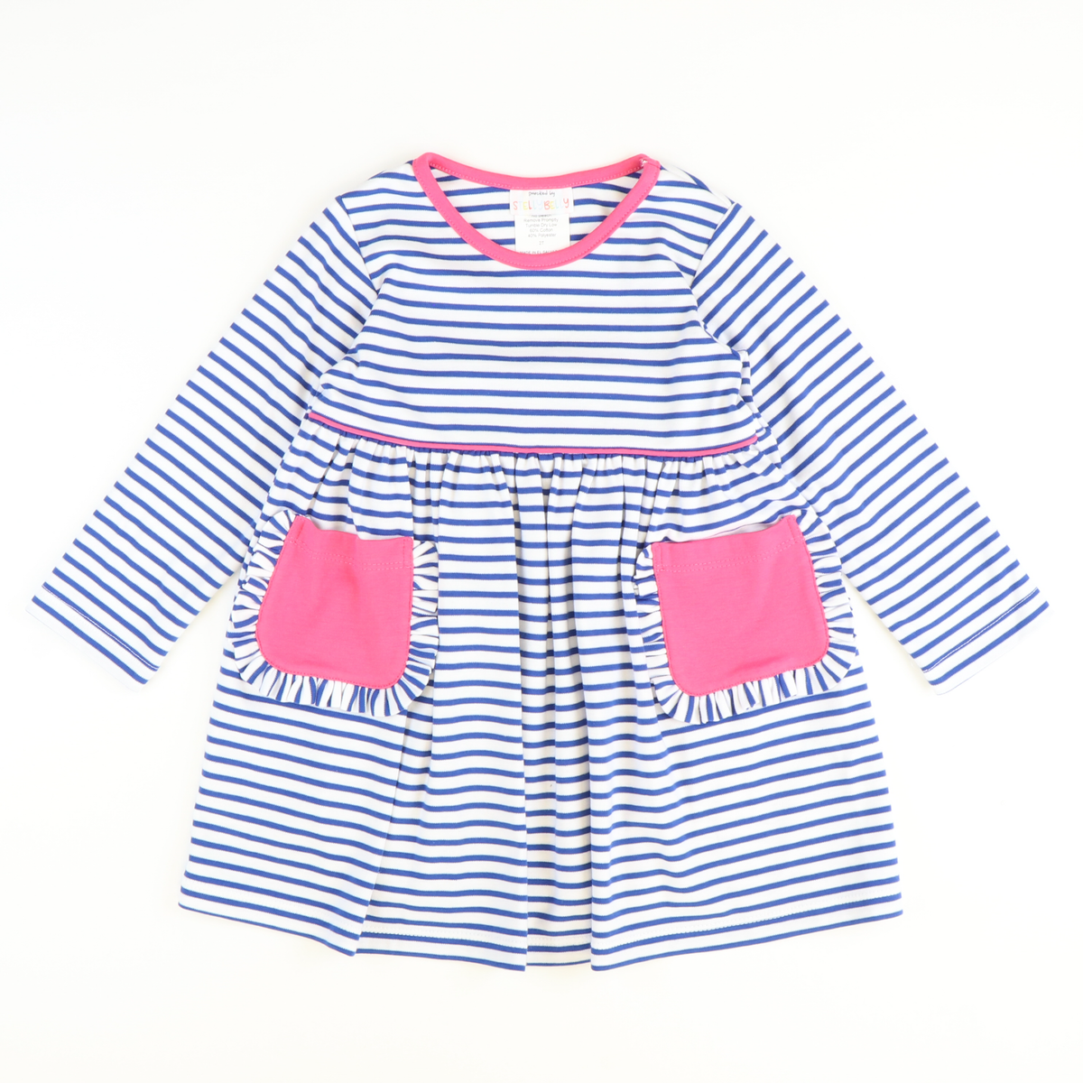 Out & About Knit L/S Pocket Dress - Royal Blue Stripe