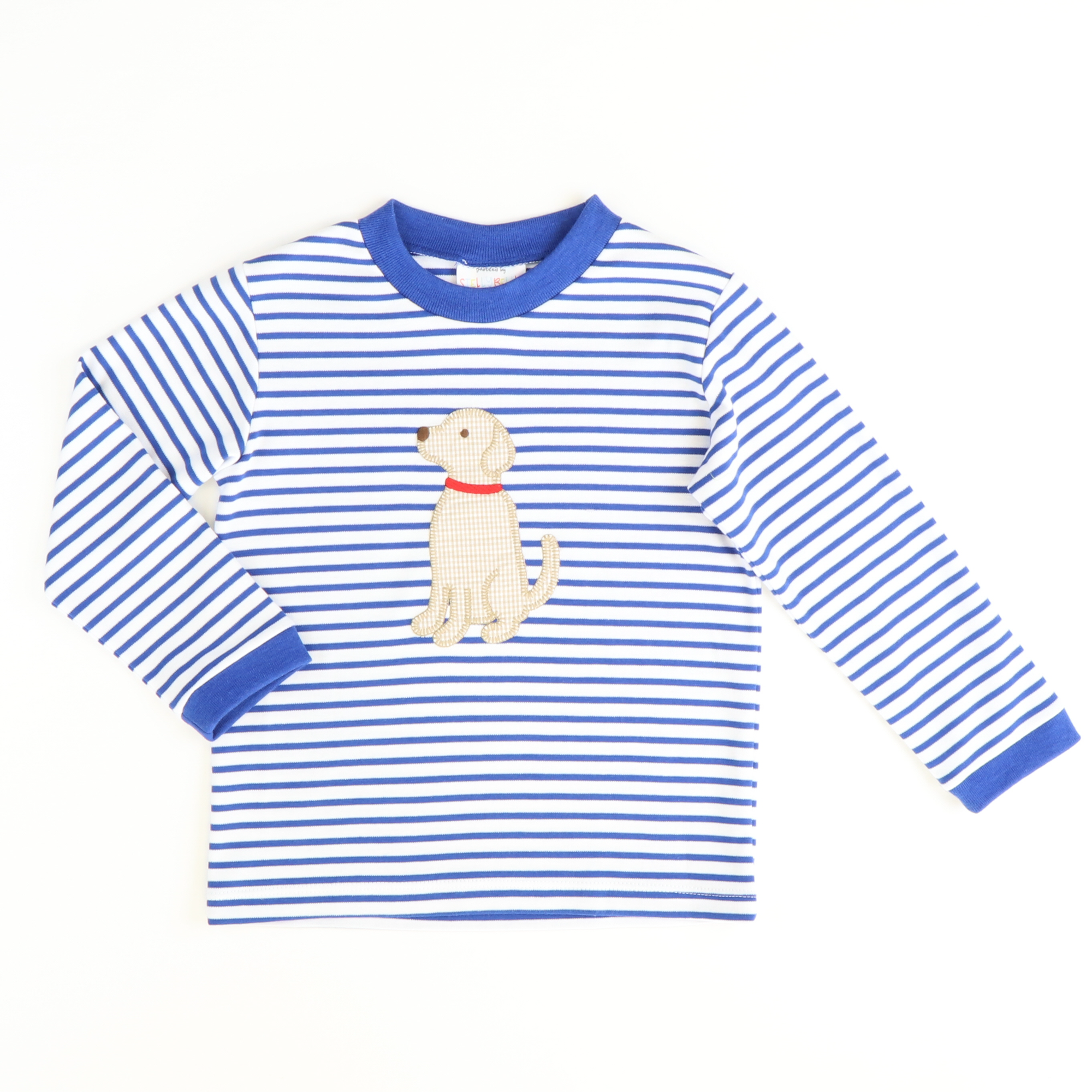 Appliquéd Labrador Long Sleeve Shirt - Royal Blue Stripe Knit - Stellybelly