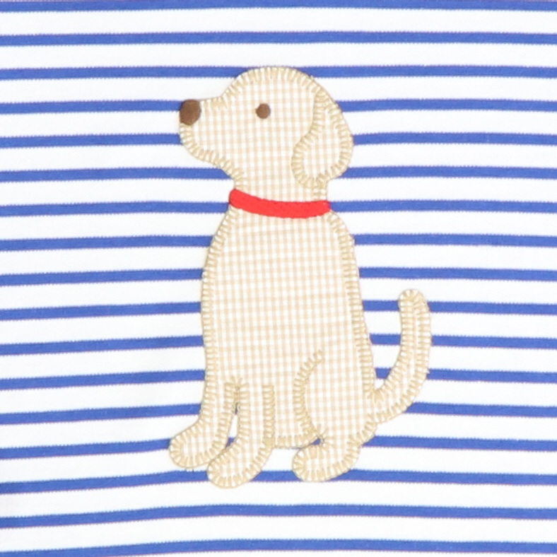 Appliquéd Labrador Long Sleeve Shirt - Royal Blue Stripe Knit - Stellybelly