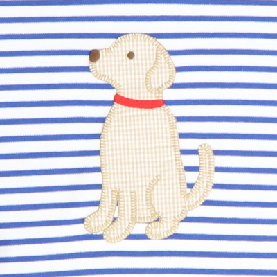 Appliquéd Labrador Long Sleeve Shirt - Royal Blue Stripe Knit - Stellybelly