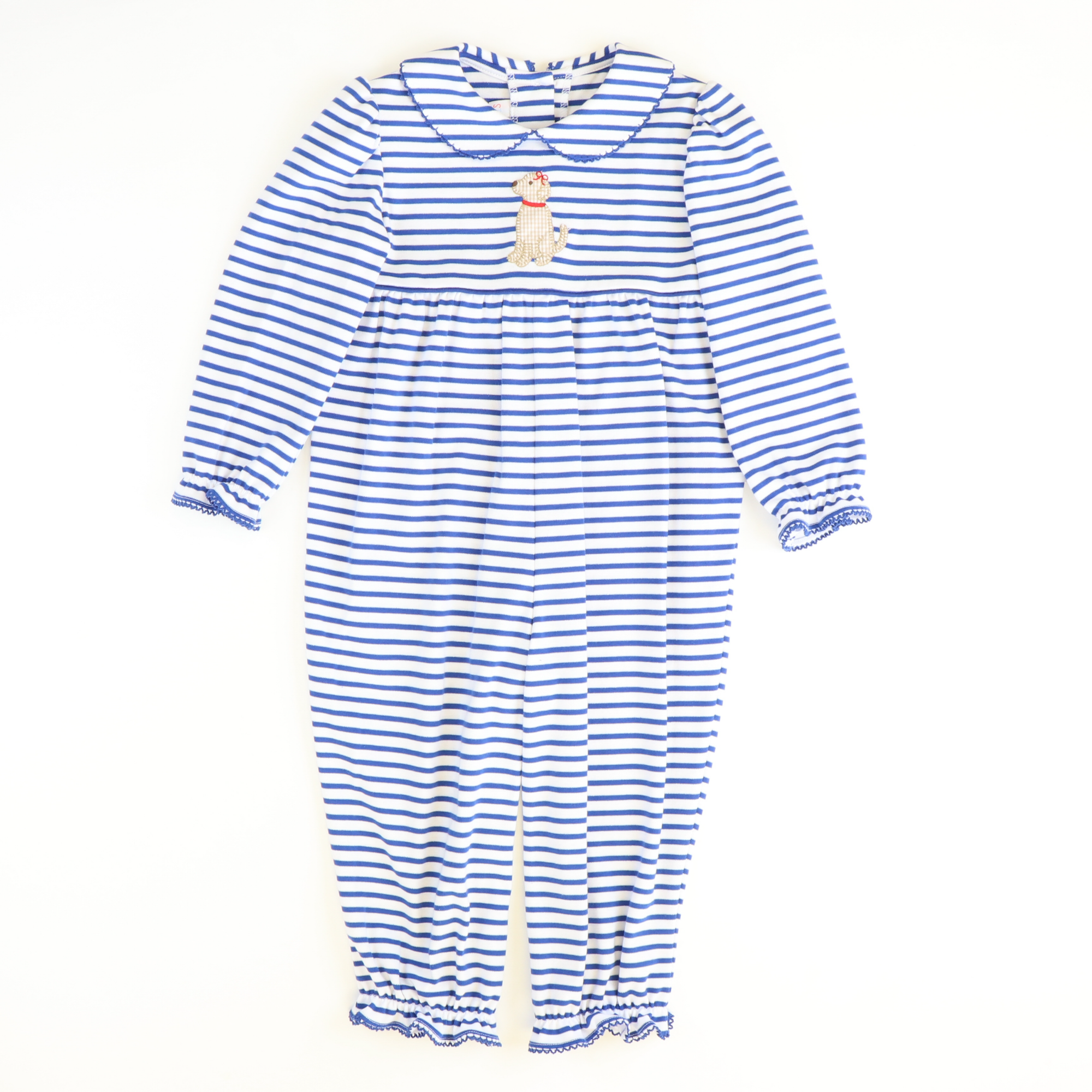Appliquéd Labrador Girl Long Bubble - Royal Blue Stripe Knit - Stellybelly