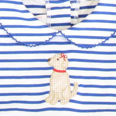 Appliquéd Labrador Girl Long Bubble - Royal Blue Stripe Knit - Stellybelly