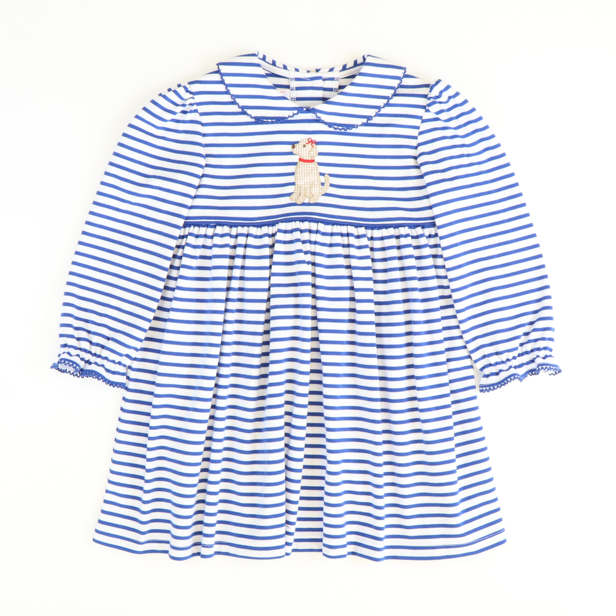 Appliquéd Labrador Dress - Royal Blue Stripe Knit - Stellybelly