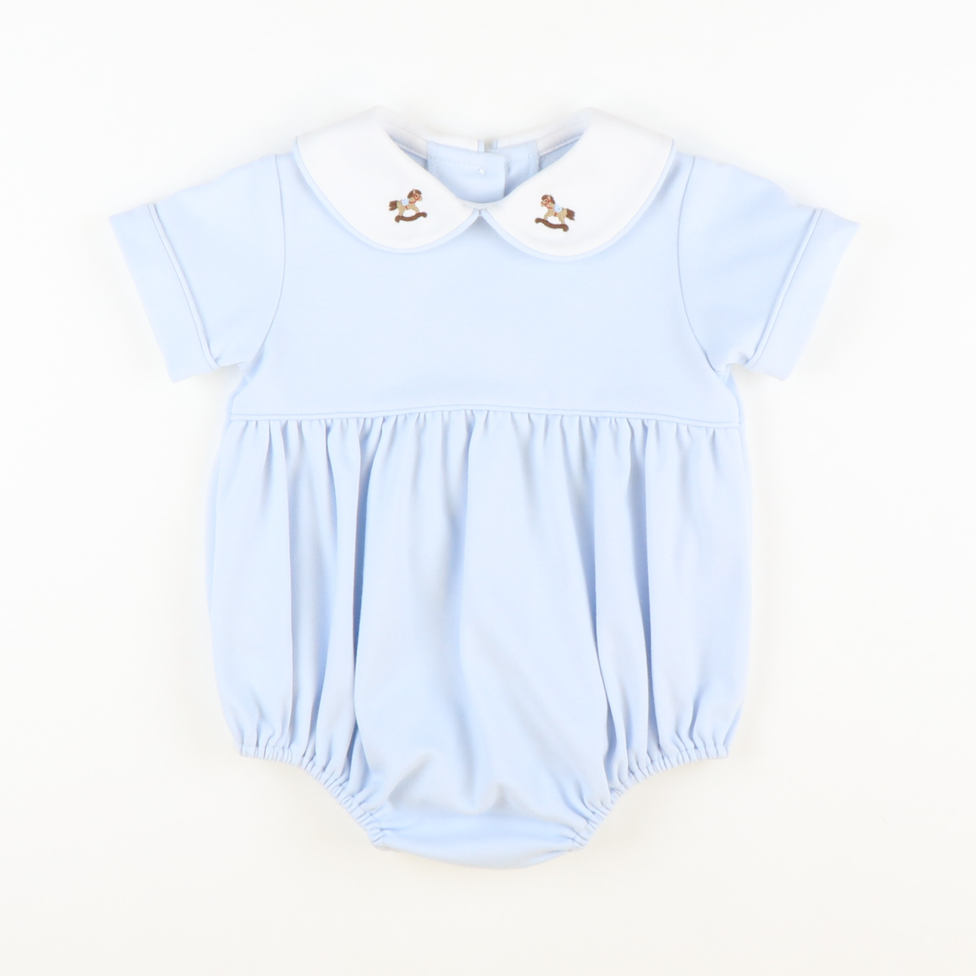 Embroidered Rocking Horse Knit Bubble - Light Blue - Stellybelly