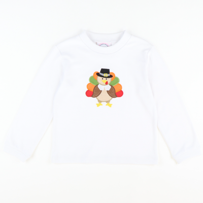 Appliquéd Pilgrim Turkey Long Sleeve Shirt - White Knit