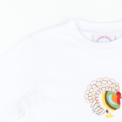 Embroidered Turkey Long Sleeve Shirt - White Knit