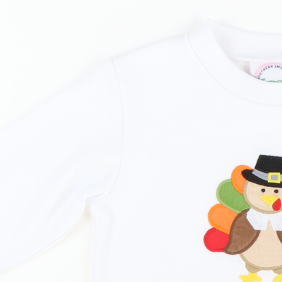Appliquéd Pilgrim Turkey Long Sleeve Shirt - White Knit