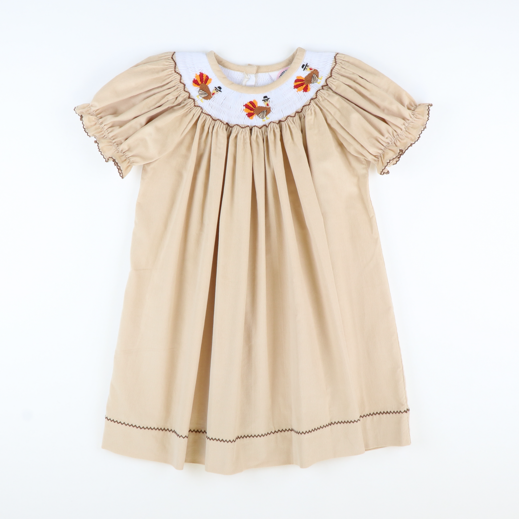Smocked Thanksgiving Turkeys Bishop - Tan Corduroy