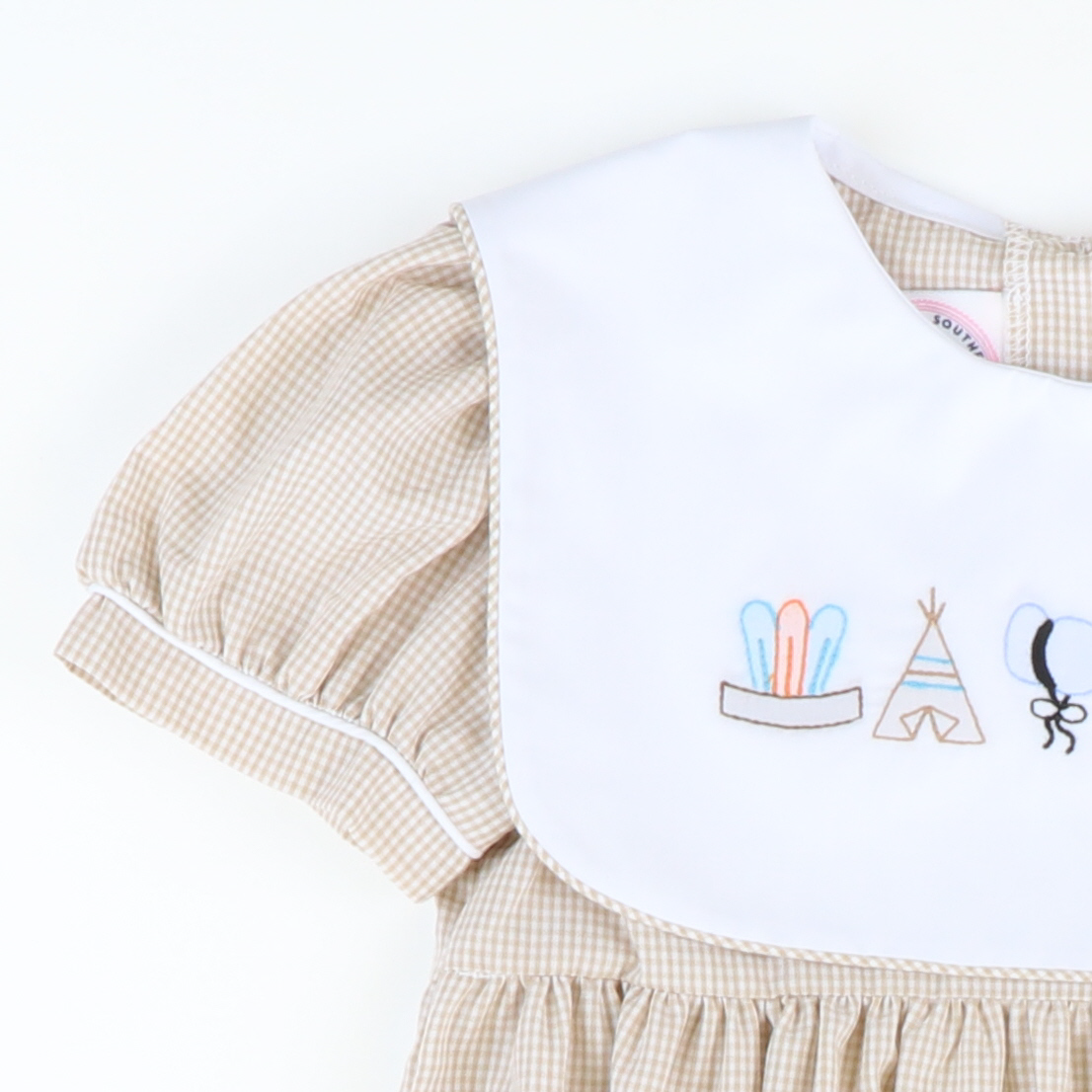 Shadow Stitch Thanksgiving Dress - Khaki Mini Gingham