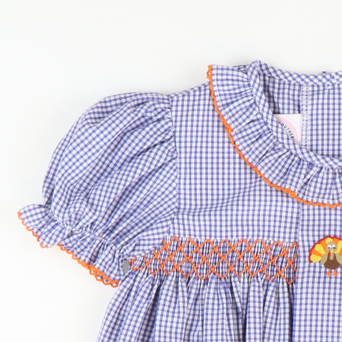 Embroidered Turkey Geo Dress - Royal Blue Sandra Plaid