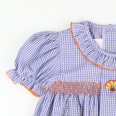Embroidered Turkey Geo Dress - Royal Blue Sandra Plaid