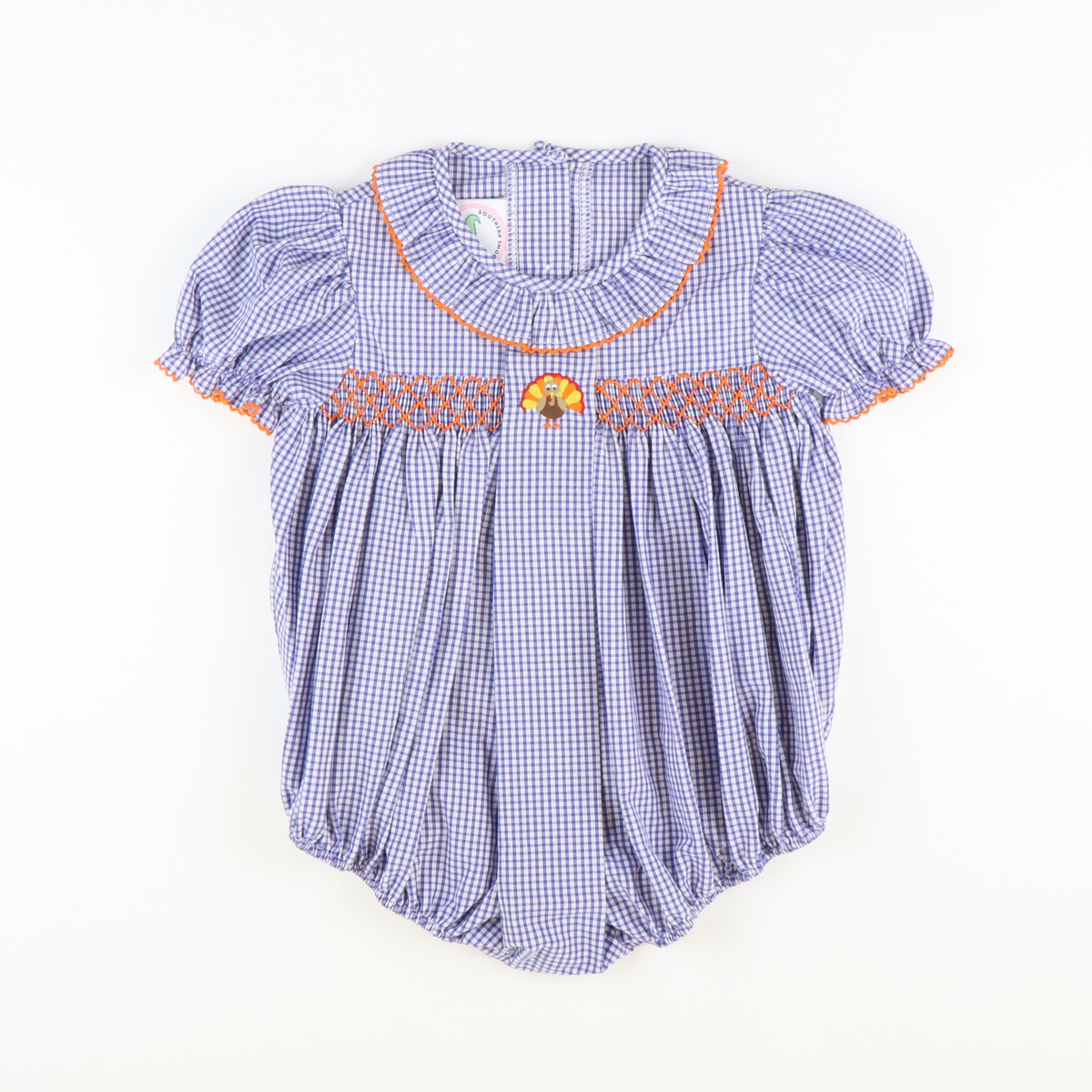 Embroidered Turkey Geo Girl Bubble - Royal Blue Sandra Plaid