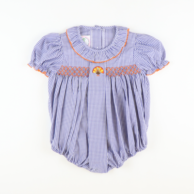 Embroidered Turkey Geo Girl Bubble - Royal Blue Sandra Plaid