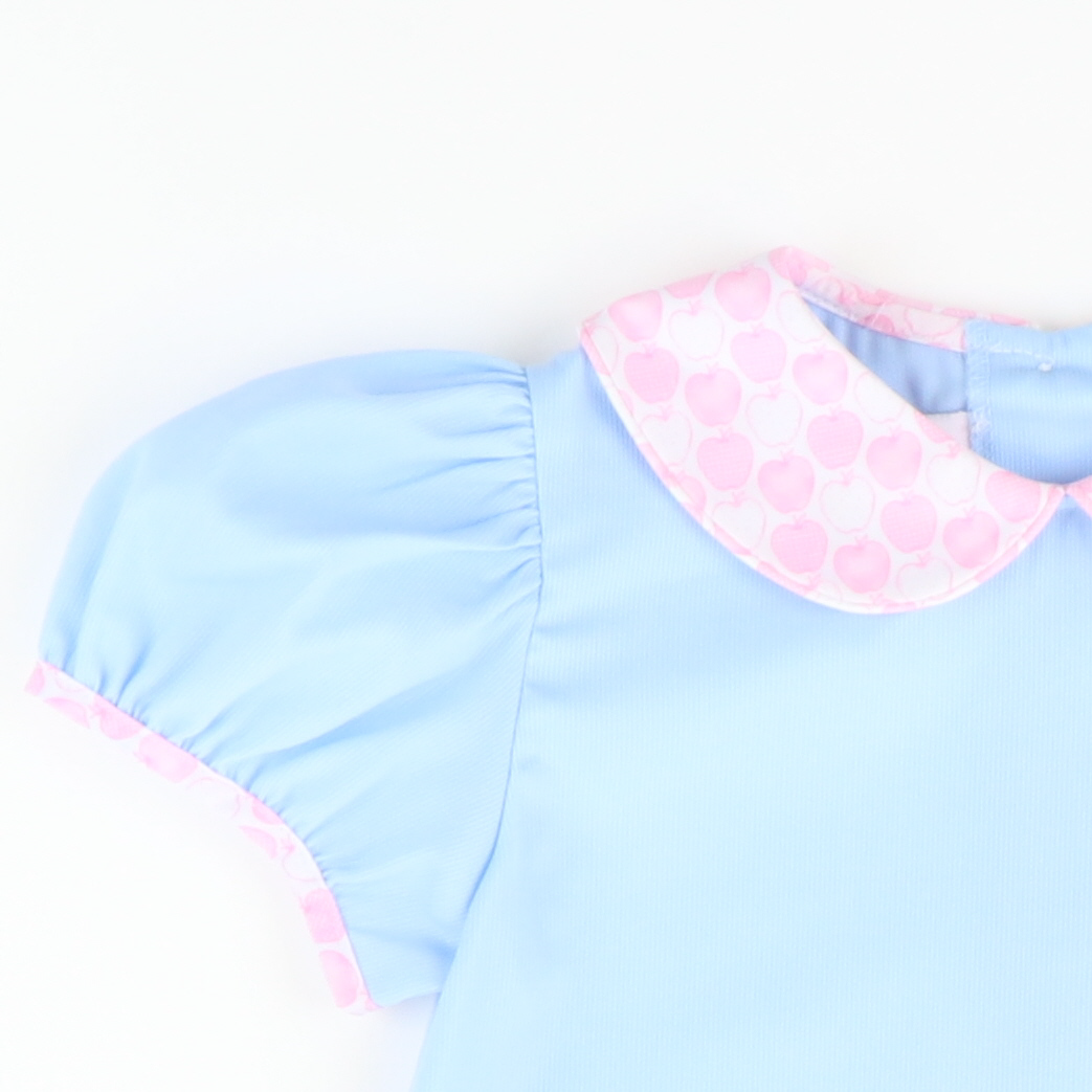 Candy Apples Collared Dress - Light Blue Pique - Stellybelly