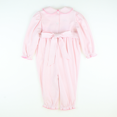 Embroidered Turkeys Collared Girl Long Bubble - Light Pink Stripe Knit