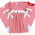 Smocked School House & Buses Knit Top & Ruffle Shorts Set - Red Micro Stripe & Light Blue Knit - Stellybelly