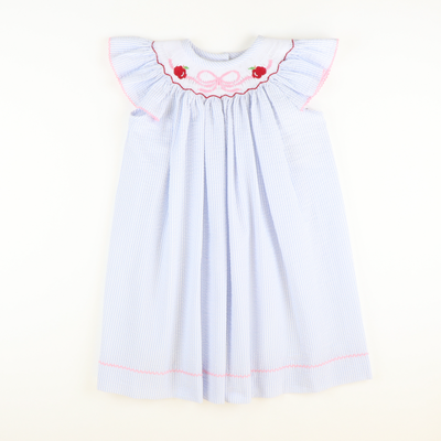 Smocked Apples & Bow Bishop - Light Blue Stripe Seersucker - Stellybelly