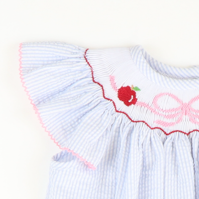 Smocked Apples & Bow Bishop - Light Blue Stripe Seersucker - Stellybelly