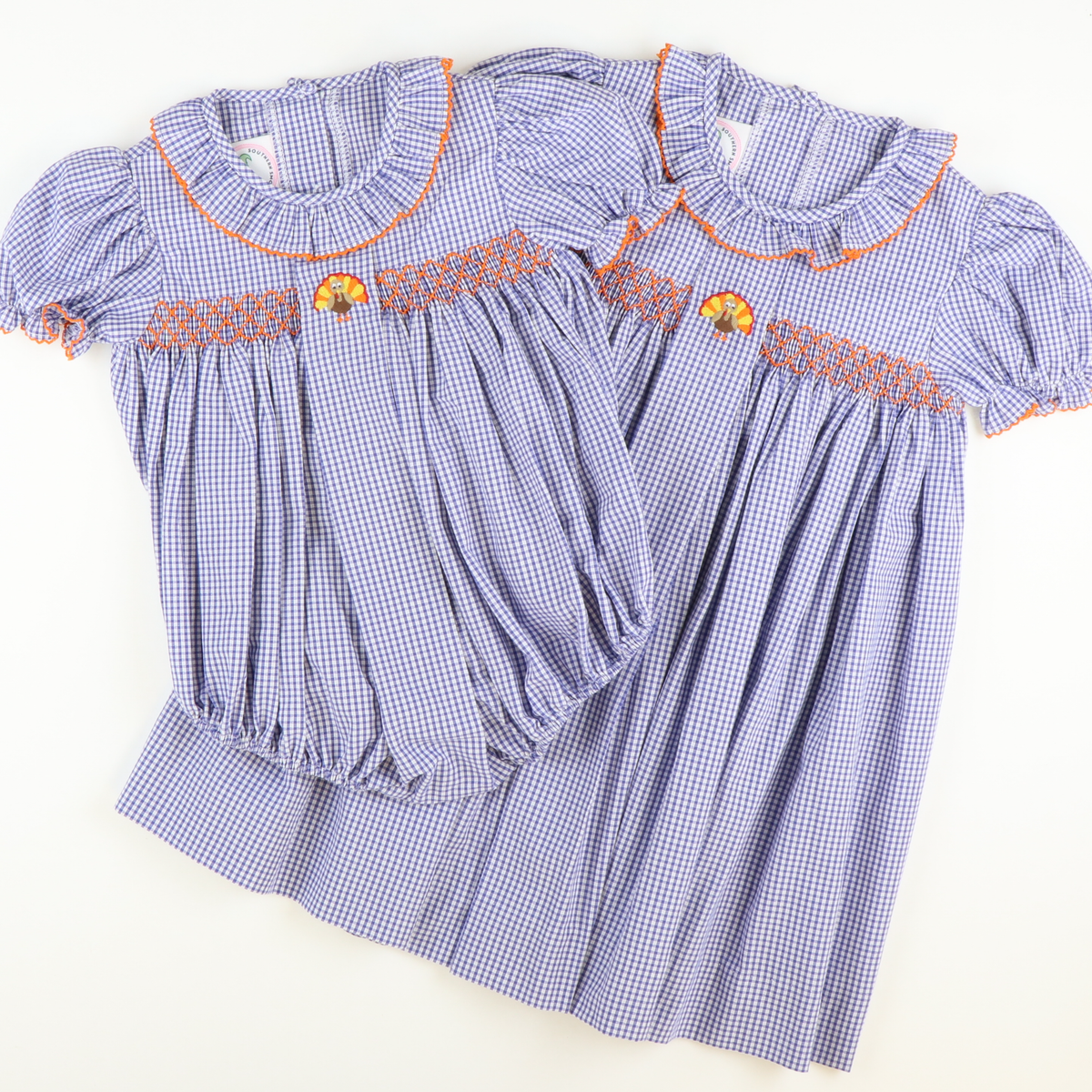 Embroidered Turkey Geo Dress - Royal Blue Sandra Plaid