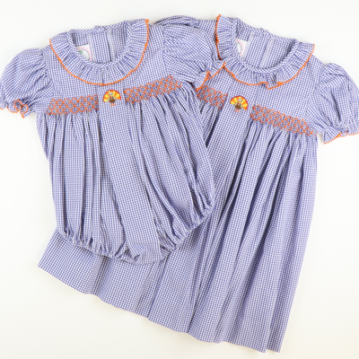 Embroidered Turkey Geo Dress - Royal Blue Sandra Plaid