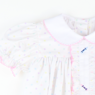 Embroidered Pastel Crayons Top & Bloomer Set - Pastel Polka Dot - Stellybelly