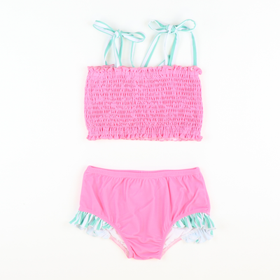 Preppy Pink & Green Smocked Two-Piece Swimsuit