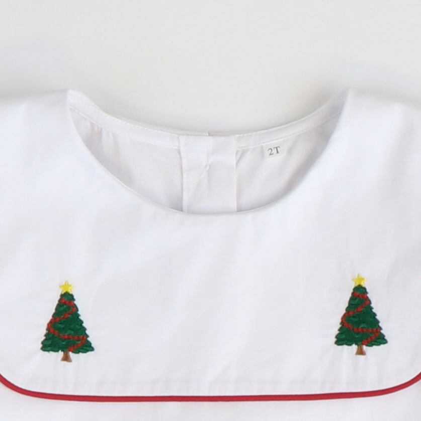 Embroidered Christmas Trees Short Set - Red Mini Gingham - Stellybelly
