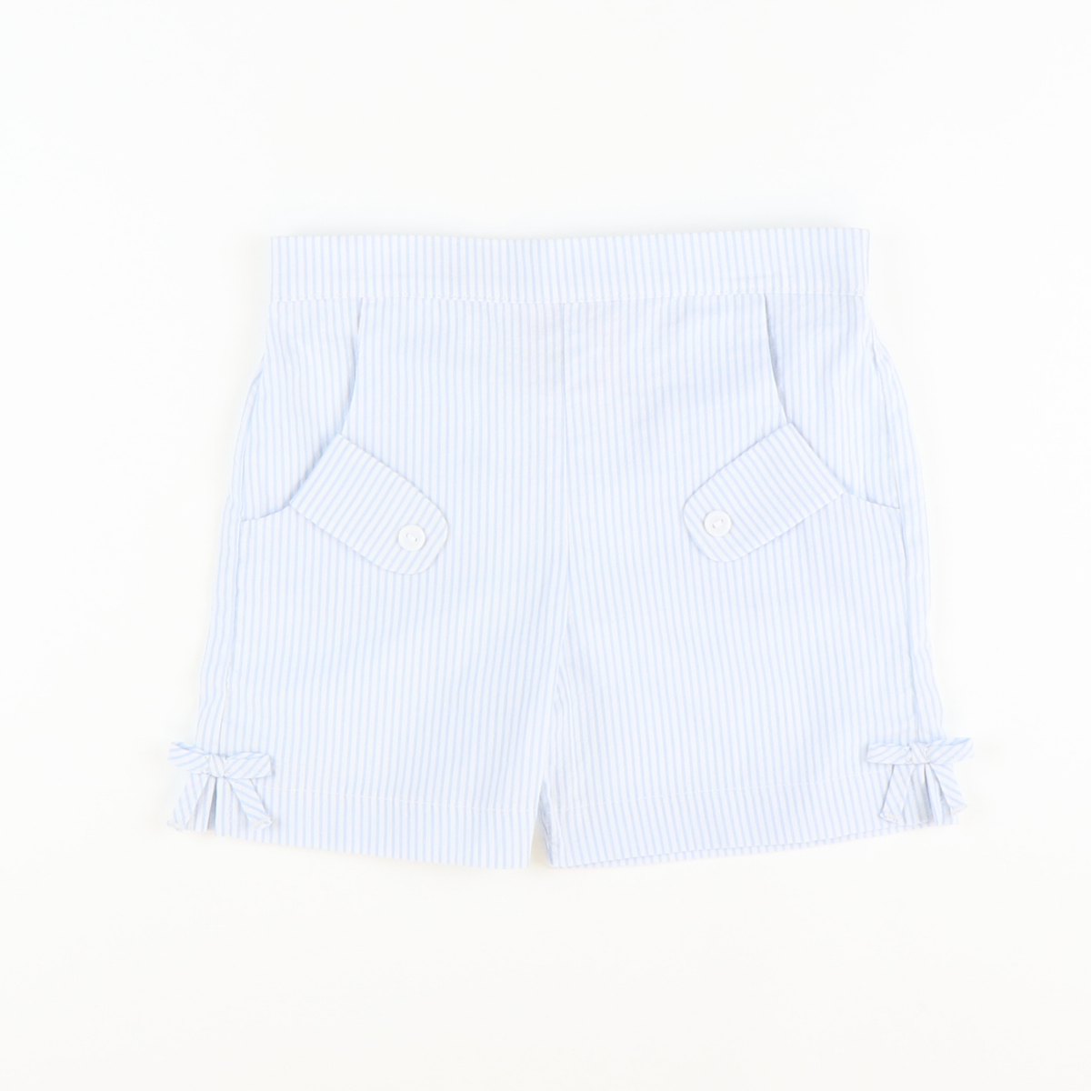 Bow Shorts - Light Blue Stripe Seersucker - Stellybelly