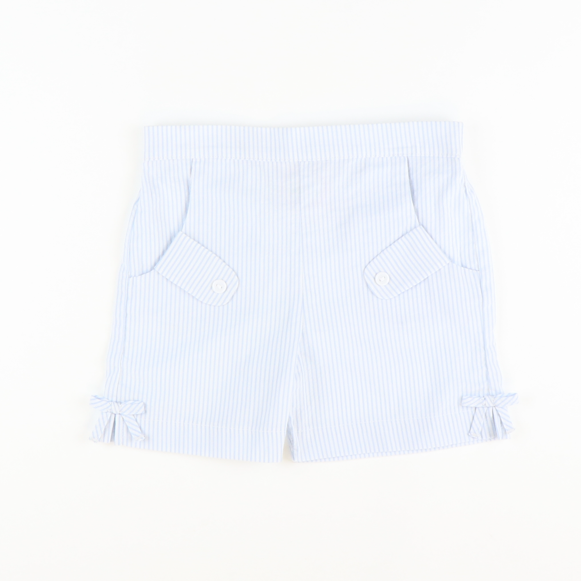 Bow Shorts - Light Blue Stripe Seersucker - Stellybelly
