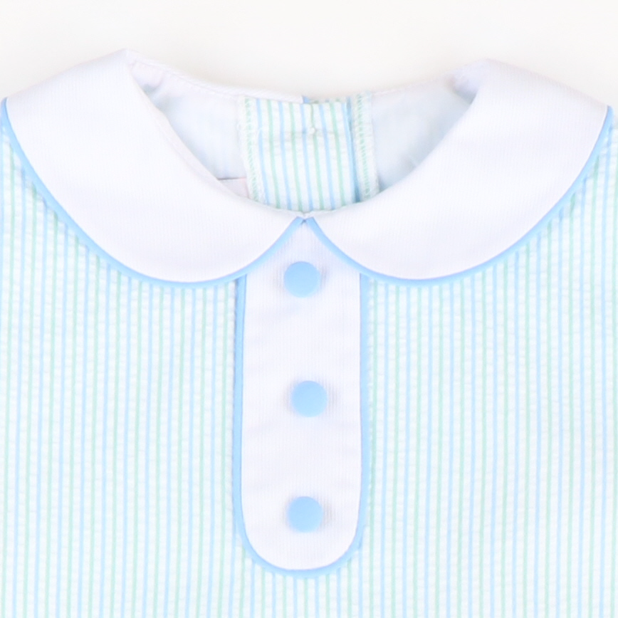 Collared Seersucker Sleeveless Top & Bloomer Set - Light Blue & Mint Stripe