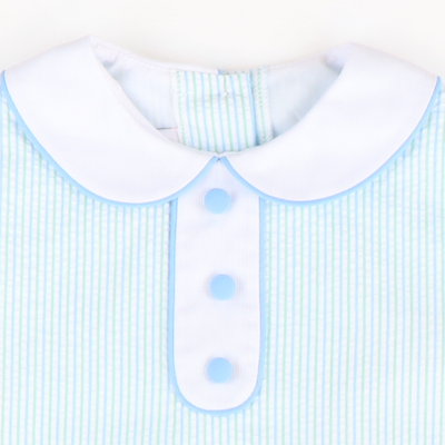 Collared Seersucker Sleeveless Top & Bloomer Set - Light Blue & Mint Stripe