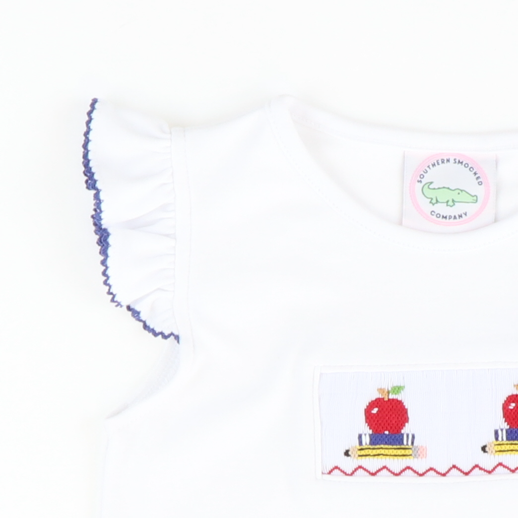 Smocked Apples & Books White Knit Top - Stellybelly