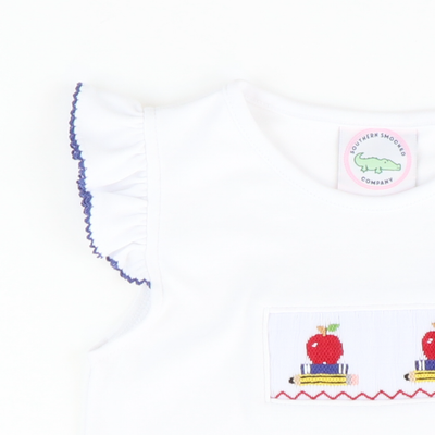 Smocked Apples & Books White Knit Top - Stellybelly
