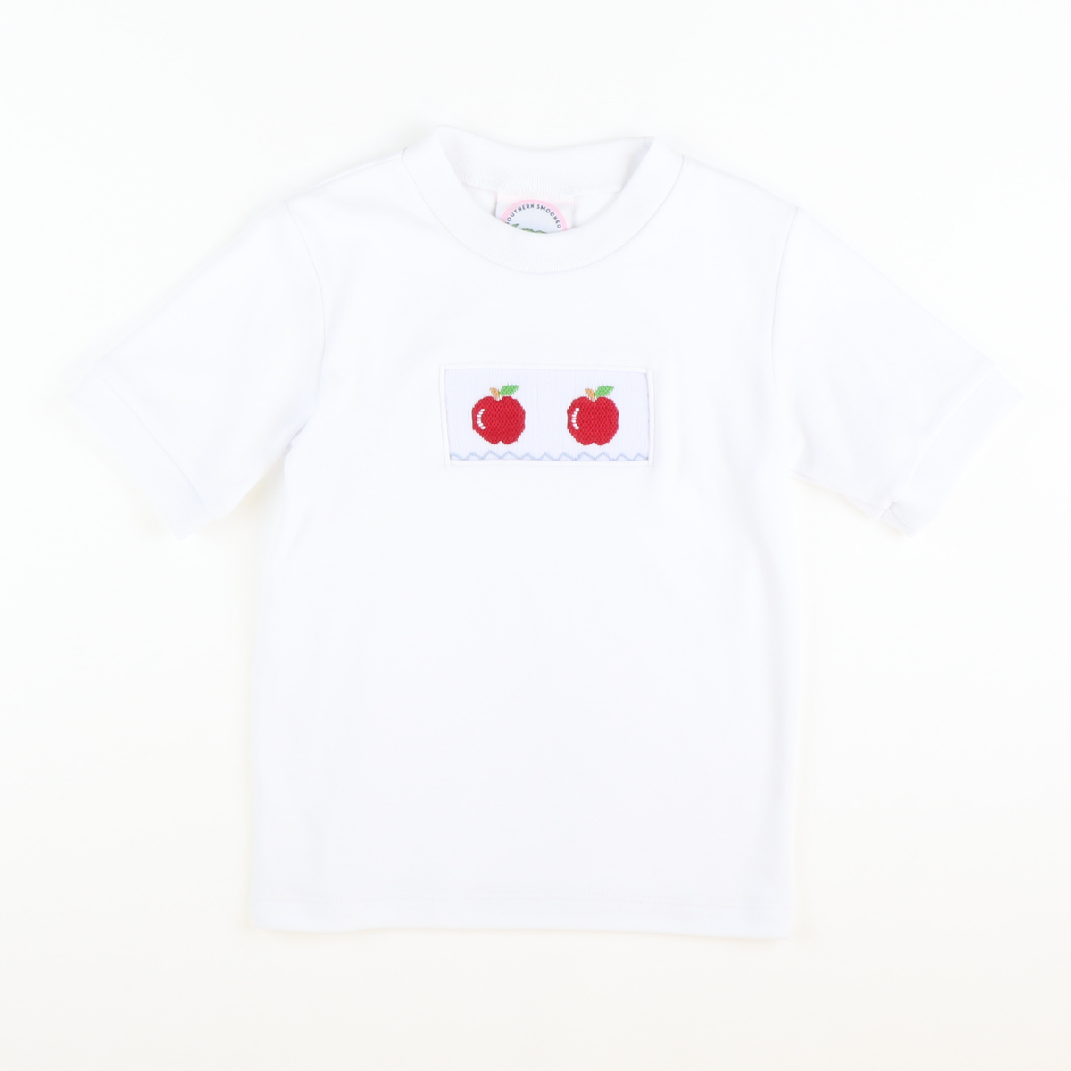 Smocked Apples Short Sleeve White Knit Shirt - Stellybelly