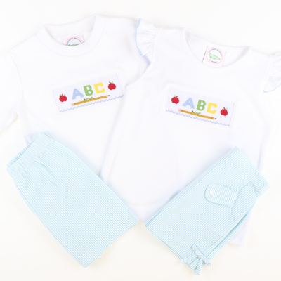 Smocked ABC & Apples White Knit Top - Stellybelly