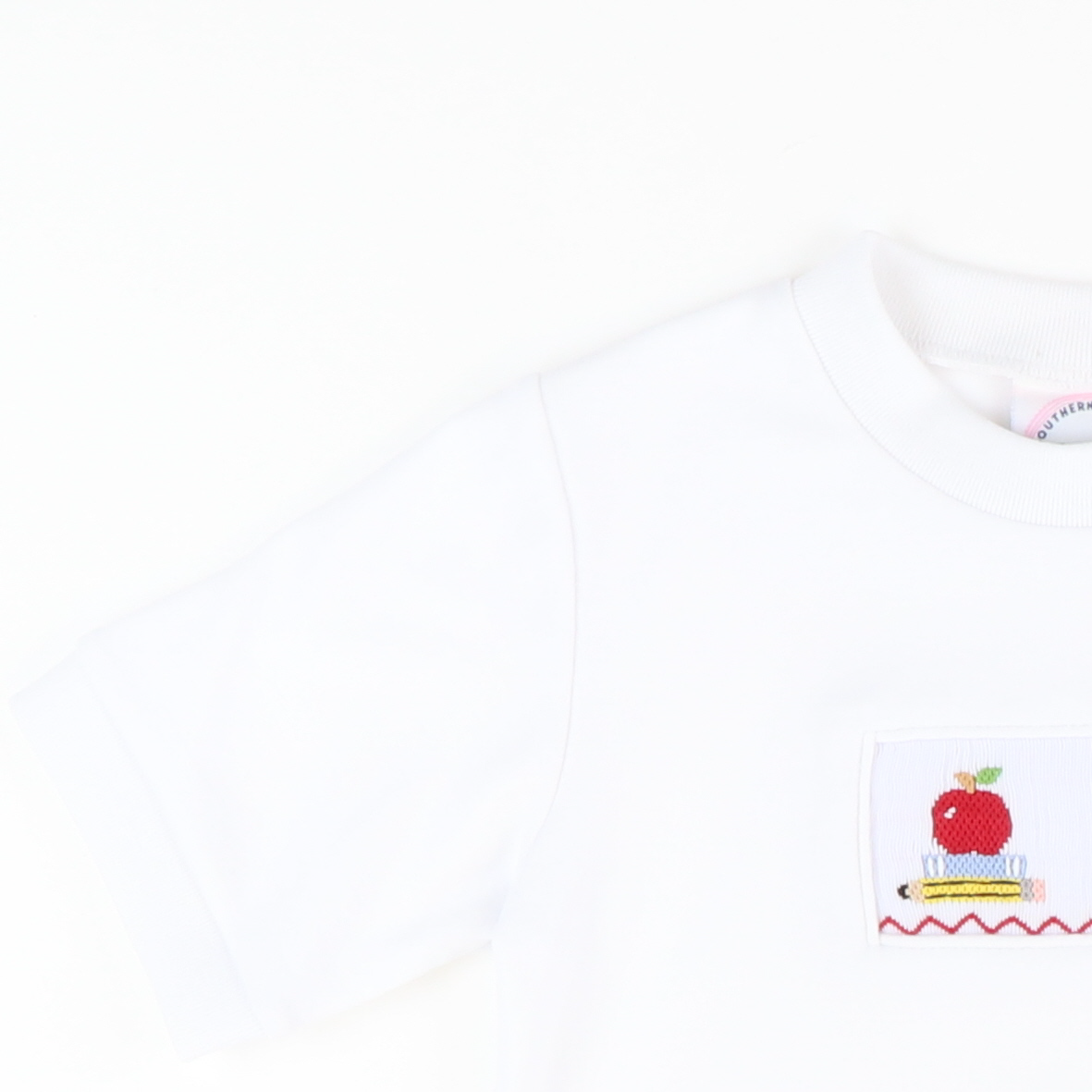 Smocked Apples & Books Short Sleeve White Knit Shirt - Stellybelly