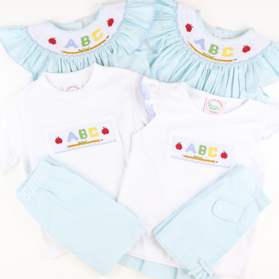 Smocked ABC & Apples White Knit Top - Stellybelly