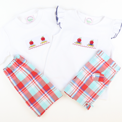 Smocked Apples & Books White Knit Top - Stellybelly