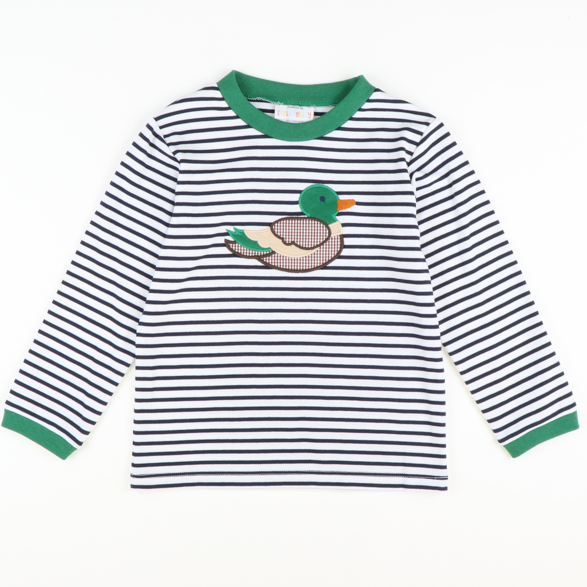 Appliquéd Mallard Long Sleeve Shirt - Navy Stripe Knit