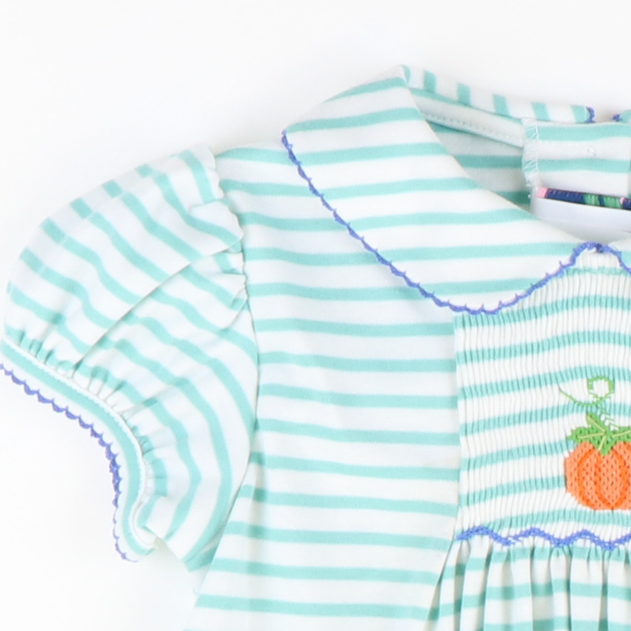 Smocked Pumpkin Collared Dress - Aqua Stripe Knit