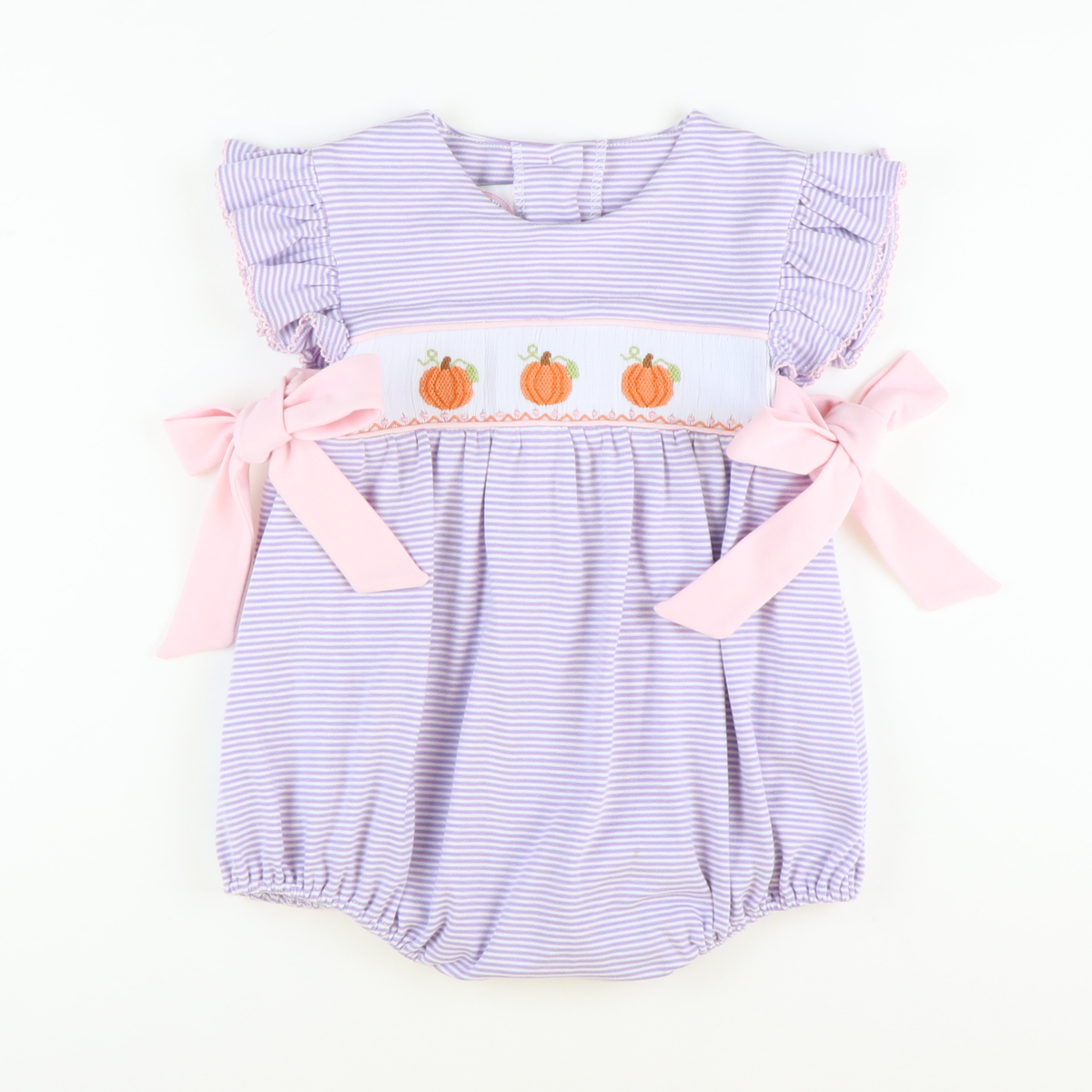 Smocked Pumpkins & Vines Girl Bubble - Lavender Stripe Knit