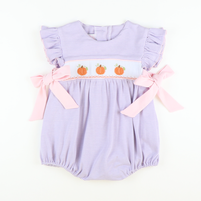 Smocked Pumpkins & Vines Girl Bubble - Lavender Stripe Knit