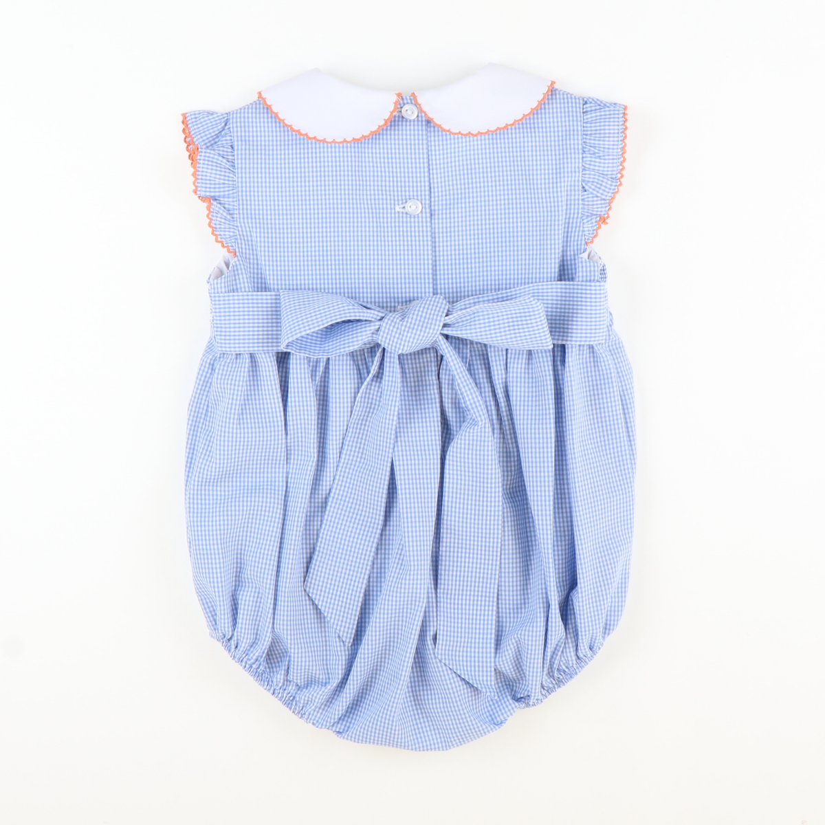 Smocked Geo Pumpkins Collared Girl Bubble - Blue Mini Gingham