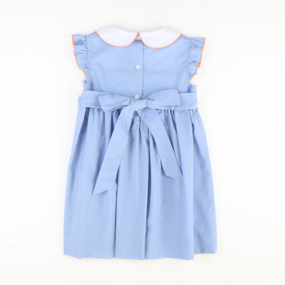 Smocked Pumpkins Collared Dress - Blue Tiny Dot
