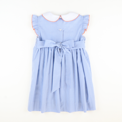 Smocked Geo Pumpkins Collared Dress - Blue Mini Gingham
