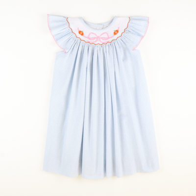 Smocked Pumpkins & Bow Bishop - Light Blue Mini Check Seersucker