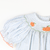 Smocked Autumn Pumpkins Girl Bubble - Light Blue Check Seersucker