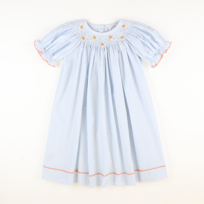 Smocked Tiny Pumpkins Bishop - Light Blue Mini Check Seersucker